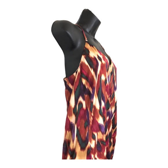 Nicole Miller brown gold ikat style v-neck satin effect maxi dress size small - Picture 7 of 13